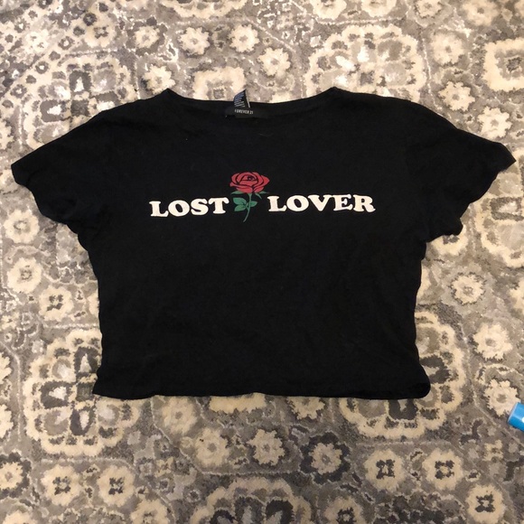 Lost lover baby tee crop top women’s medium forever 21 black - Picture 1 of 3